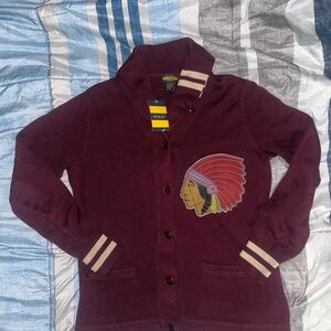 Rare Rugby Ralph Lauren Indian Head Maroon Cardigan / Shawl